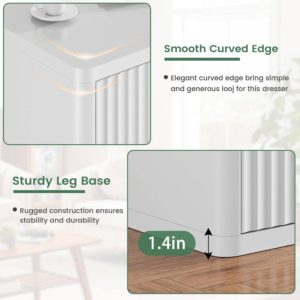 Standifurno White 8 Drawer Dresser, Modern Fluted Dressers & Chest of Drawers for Bedroom, 48' Wide Dresser TV Stand with Deep Drawer, Curved Profile, Wood Organizer for Bedroom, Living Room, Hallway