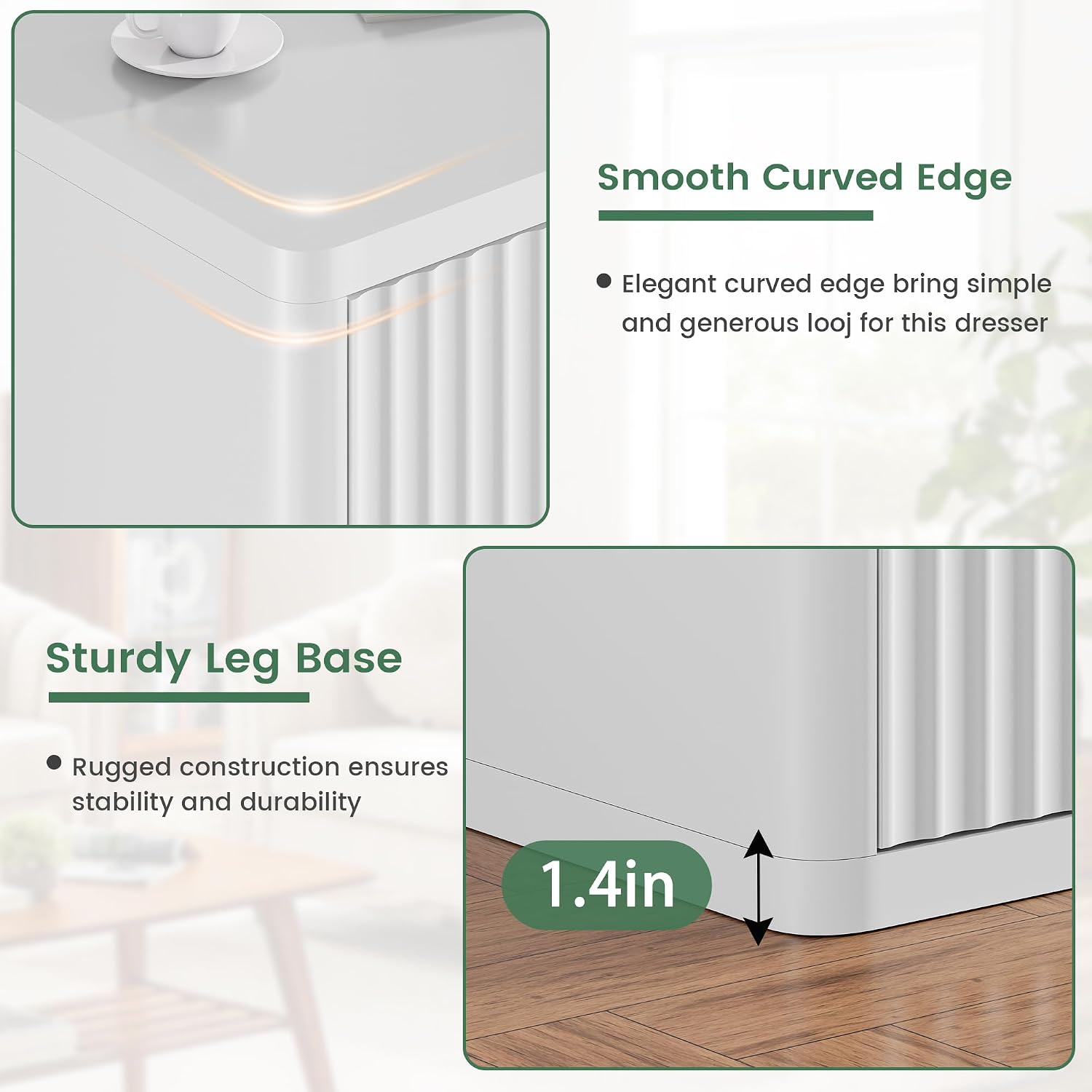 Standifurno White 8 Drawer Dresser, Modern Fluted Dressers & Chest of Drawers for Bedroom, 48' Wide Dresser TV Stand with Deep Drawer, Curved Profile, Wood Organizer for Bedroom, Living Room, Hallway