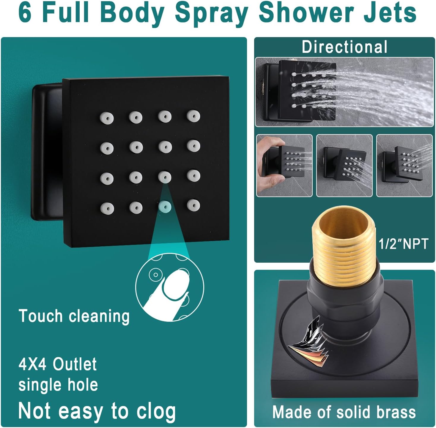 HOMEDEC LED Multi Functions Full Body Shower System with 6pcs Body Jets Spray with（Up/Down ）Shower Spout, Large 3 In 1 Functions 14x20inch Showerhead, Rainfall Mist Shower Faucet Set Complete, Black