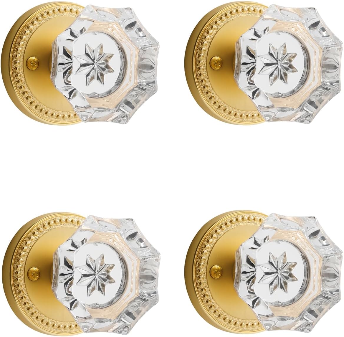Gold Door Knobs Crystal Door Knob Brushed Gold Passage Door Knobs Glass Satin Brass Interior Door Handles for Hall and Closet 1 Pack