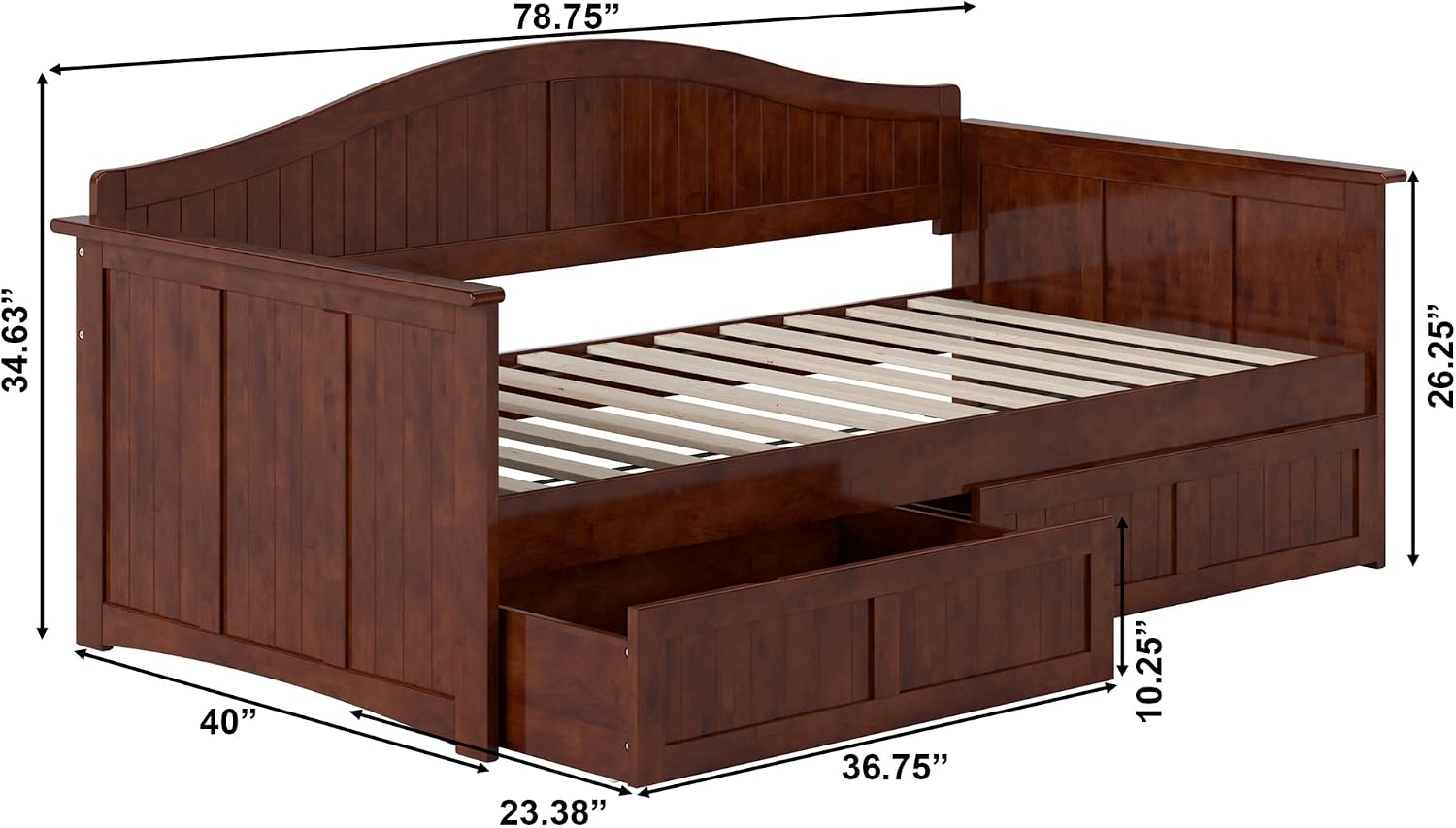 AFI, Nantucket Twin Size Wood Daybed Frame with 2 Storage Drawers, Walnut (Brown)