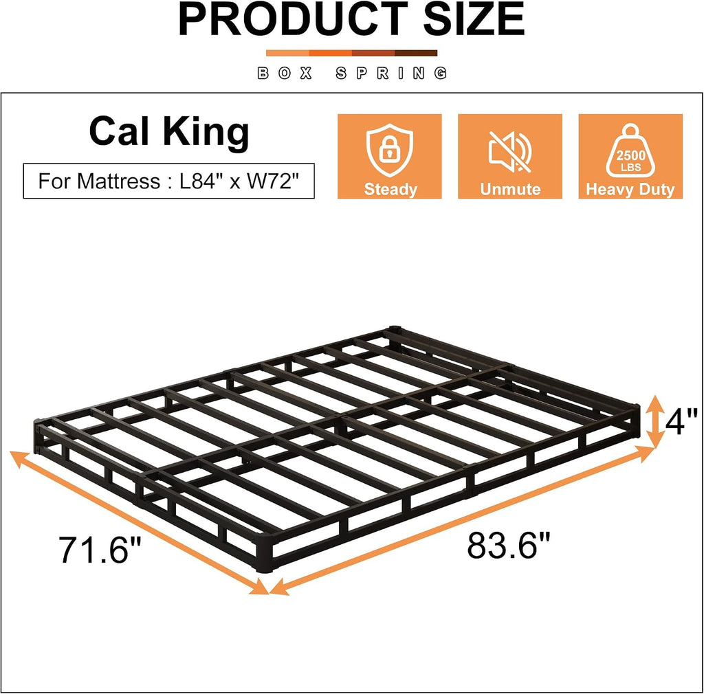 EMODA 4 Inch California King Box Spring Bed Base, 3000 LBS Heavy Duty Metal Mattress Foundation with Fabric Cover, Easy Assembly
