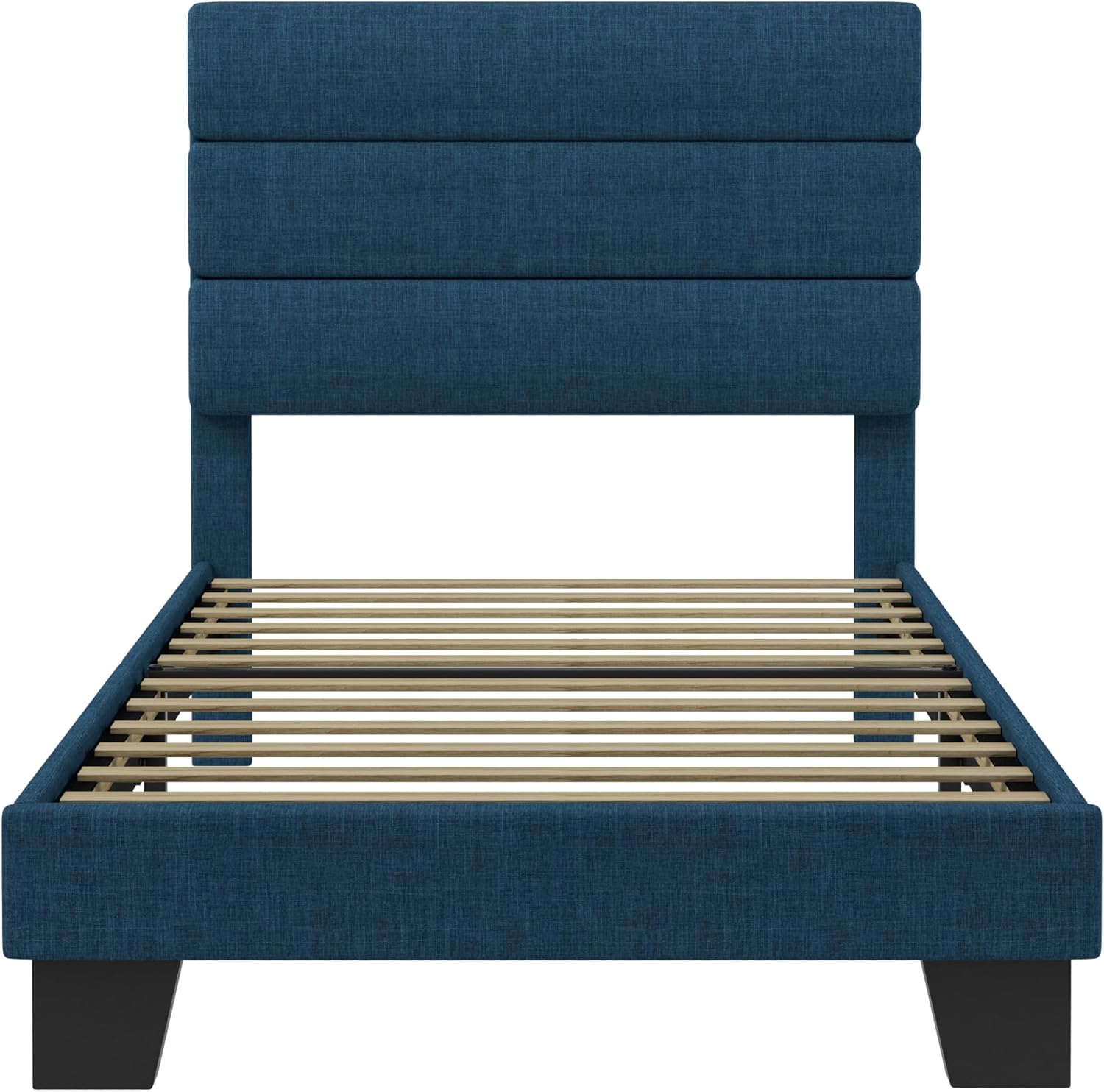 SHA CERLIN Twin Platform Bed Frame with Upholstered Fabric Headboard, Mattress Foundation with Strong Wooden Slats Support, No Box Spring Needed, Navy Blue