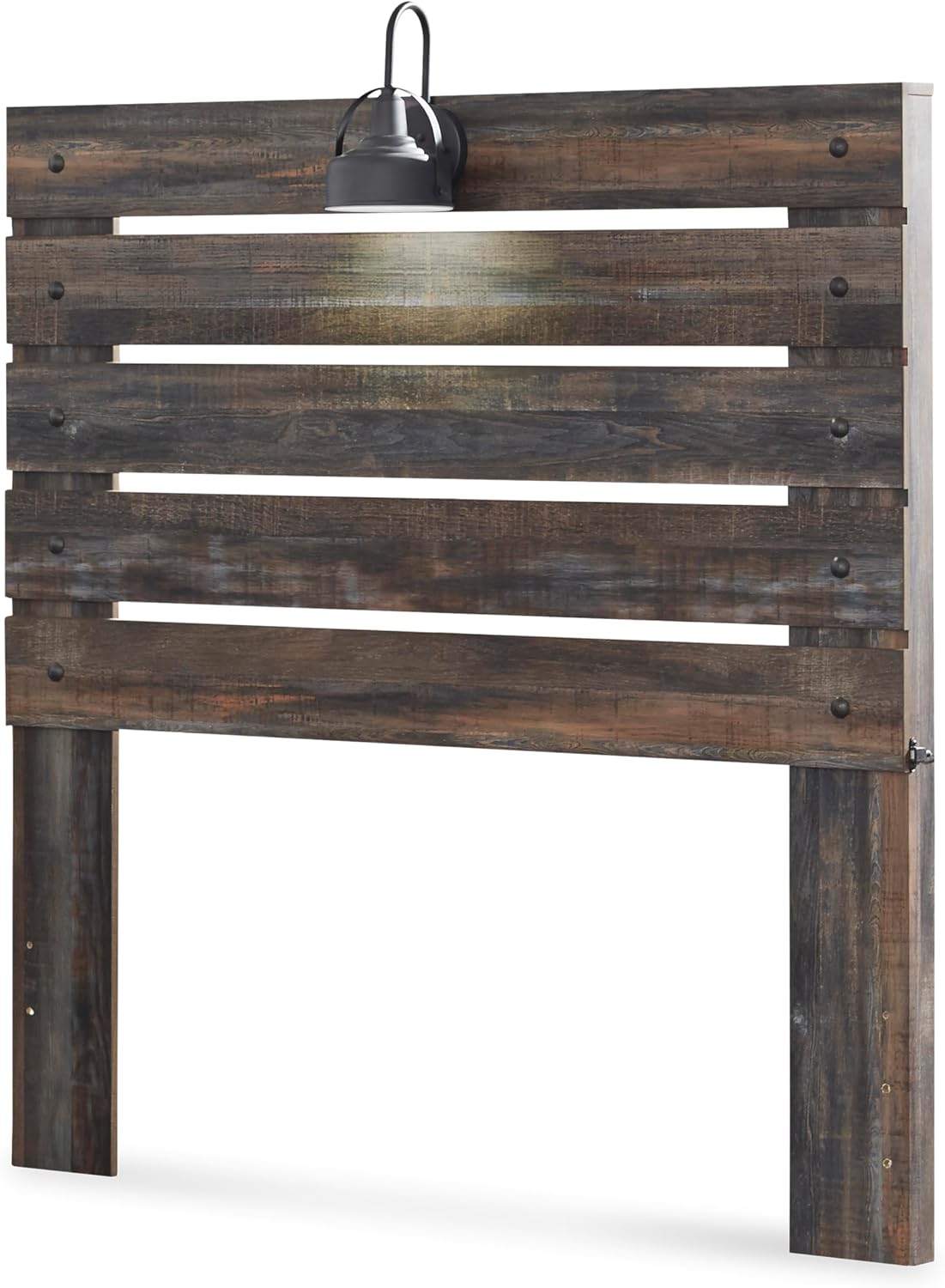 Signature Design by Ashley Drystan Rustic Full Panel Bed, Sconce LED Lights, USB Ports and Nailheads, Foundation or Box Spring Needed, Dark Brown & Gray