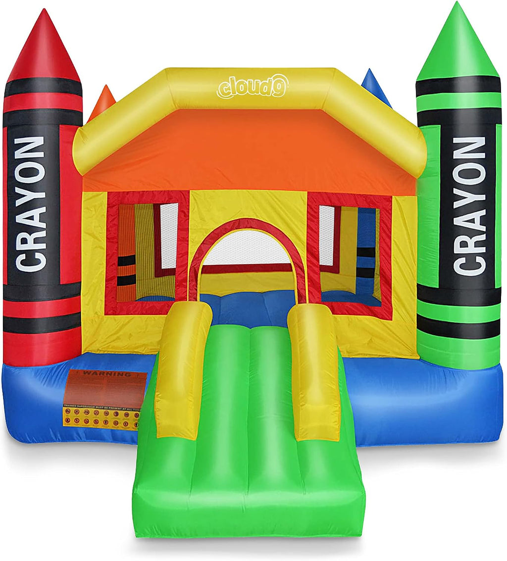 Cloud 9 Mini Crayon Bounce House with Slide, Inflatable Bouncer for Kids, Without Blower