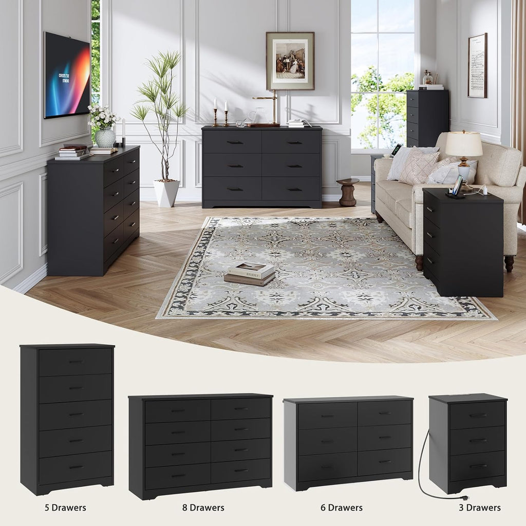 LIDYUK Black Dresser for Bedroom, 6 Drawer Dressers & Chests of Drawers, Modern Wood Dresser, 48 Inches Wide Chest of Drawers for Bedroom, Hallway, Living Room