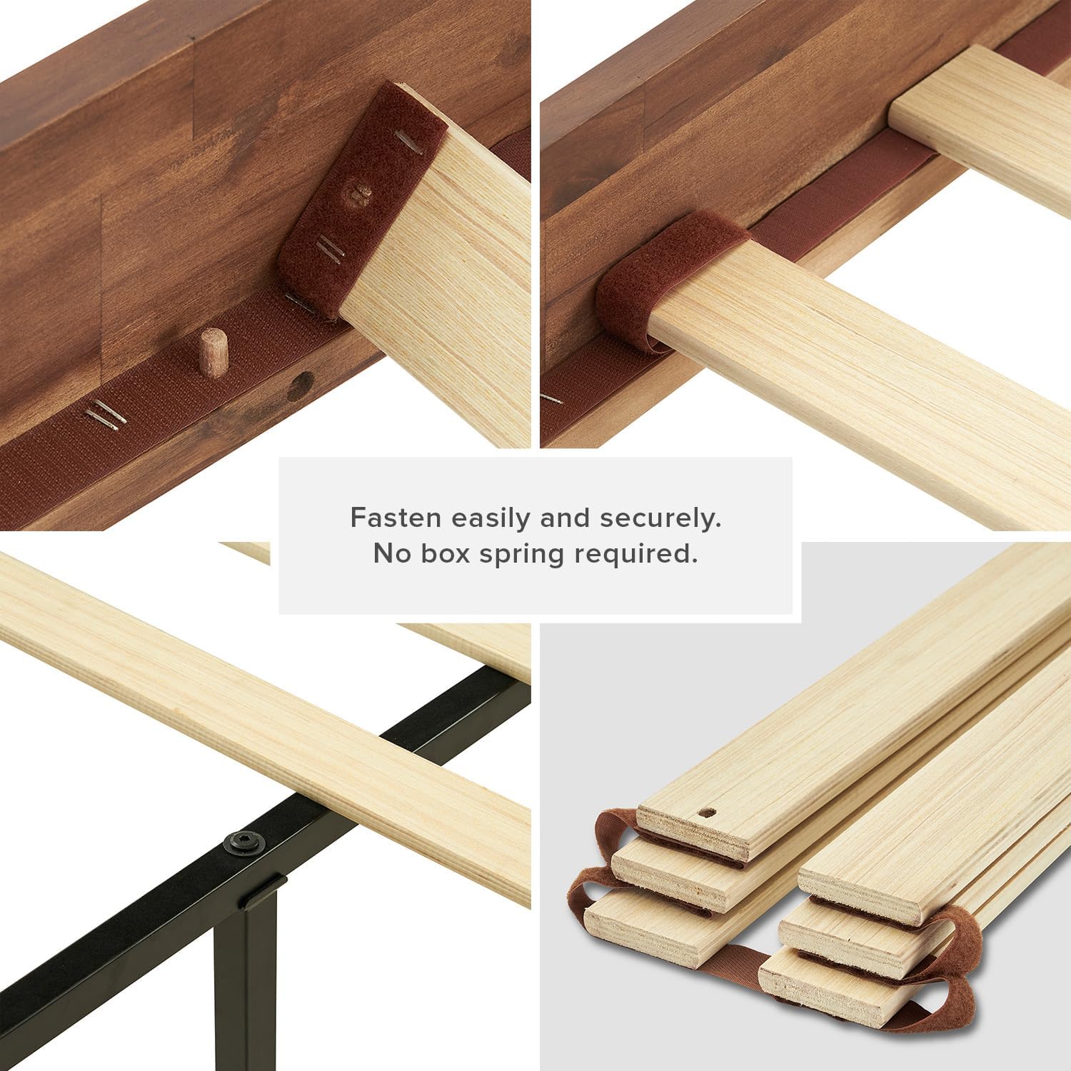 mopio Ted Bed Frame with Headboard, Mid Century Modern Acacia Solid Wood Platform Bed Frame, Wooden Slats, No Box Spring, Double Metal Bar Support (Solid Wood, Queen (U.S. Standard))