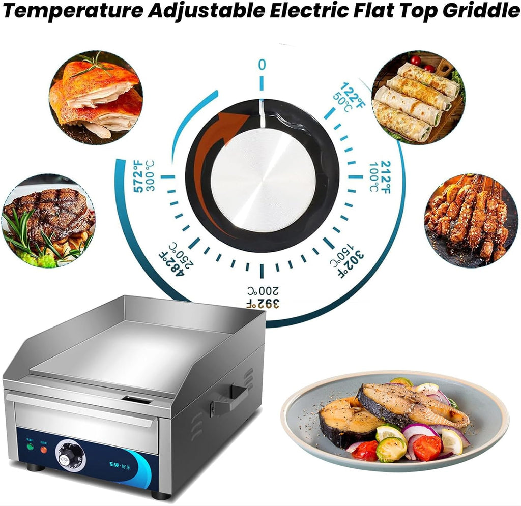 Commercial Electric Griddle, 14' 2200W Commercial Electric Countertop Non-Stick Flat Top Grill with Adjustable Temperature Control