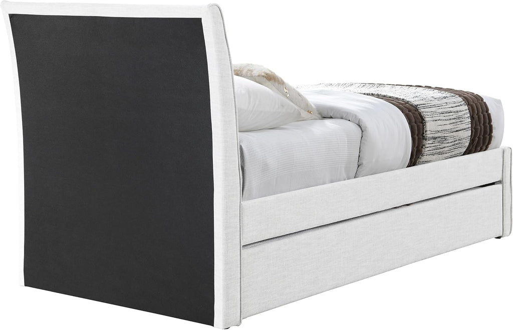 Meridian Furniture B1261Cream-T Myles Collection Modern | Contemporary Twin Trundle Bed with Soft Cream Durable Linen Textured Fabric, 41.5' W x 85' D x 44.5' H, Cream, Twin