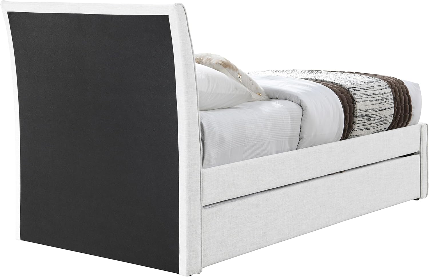 Meridian Furniture B1261Cream-T Myles Collection Modern | Contemporary Twin Trundle Bed with Soft Cream Durable Linen Textured Fabric, 41.5' W x 85' D x 44.5' H, Cream, Twin
