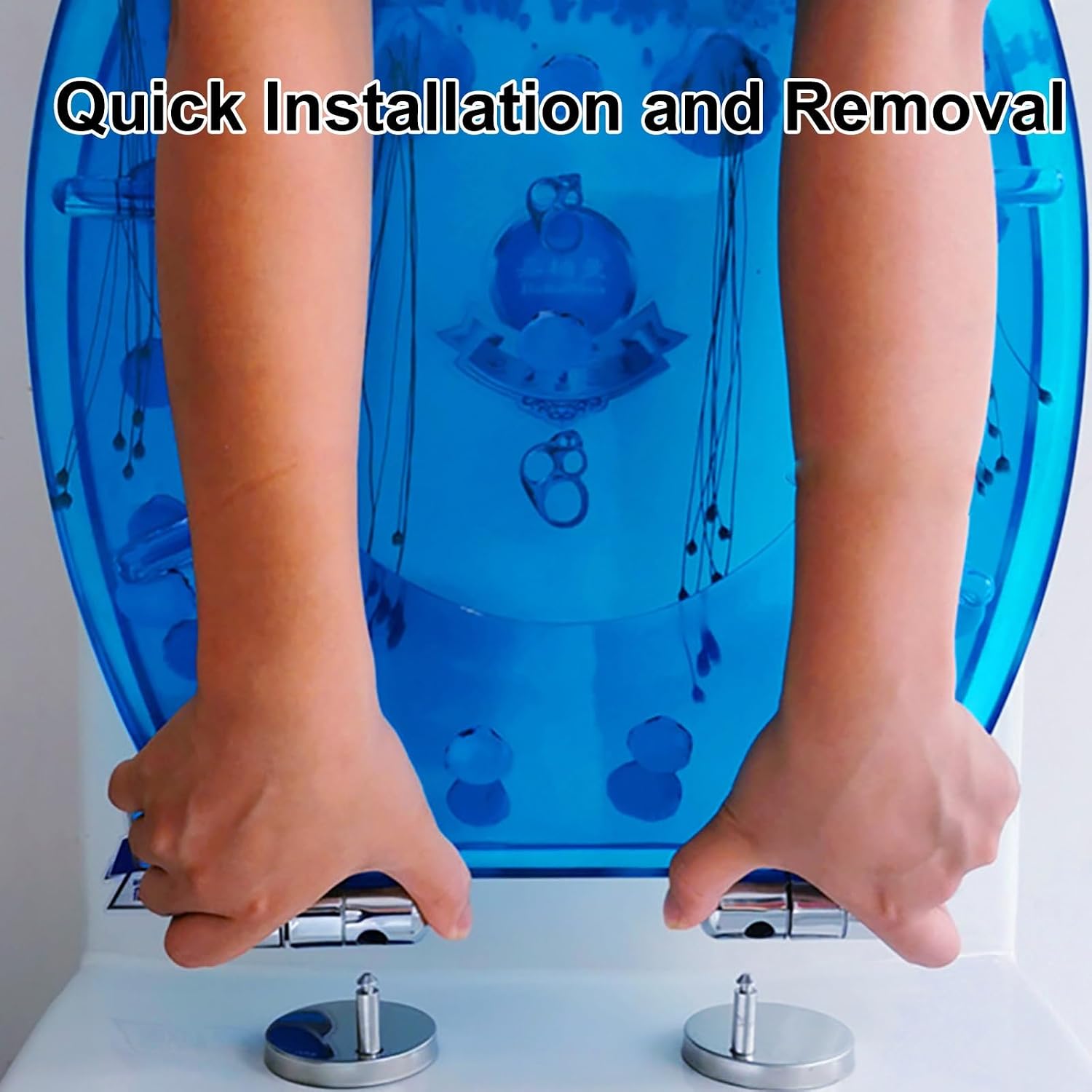 Resin Toilet Seat, Round Seats with Ocean Design, Soft Close and Quick Release Hinges, for Bathroom, Home, and Guest Restroom(Blue2)