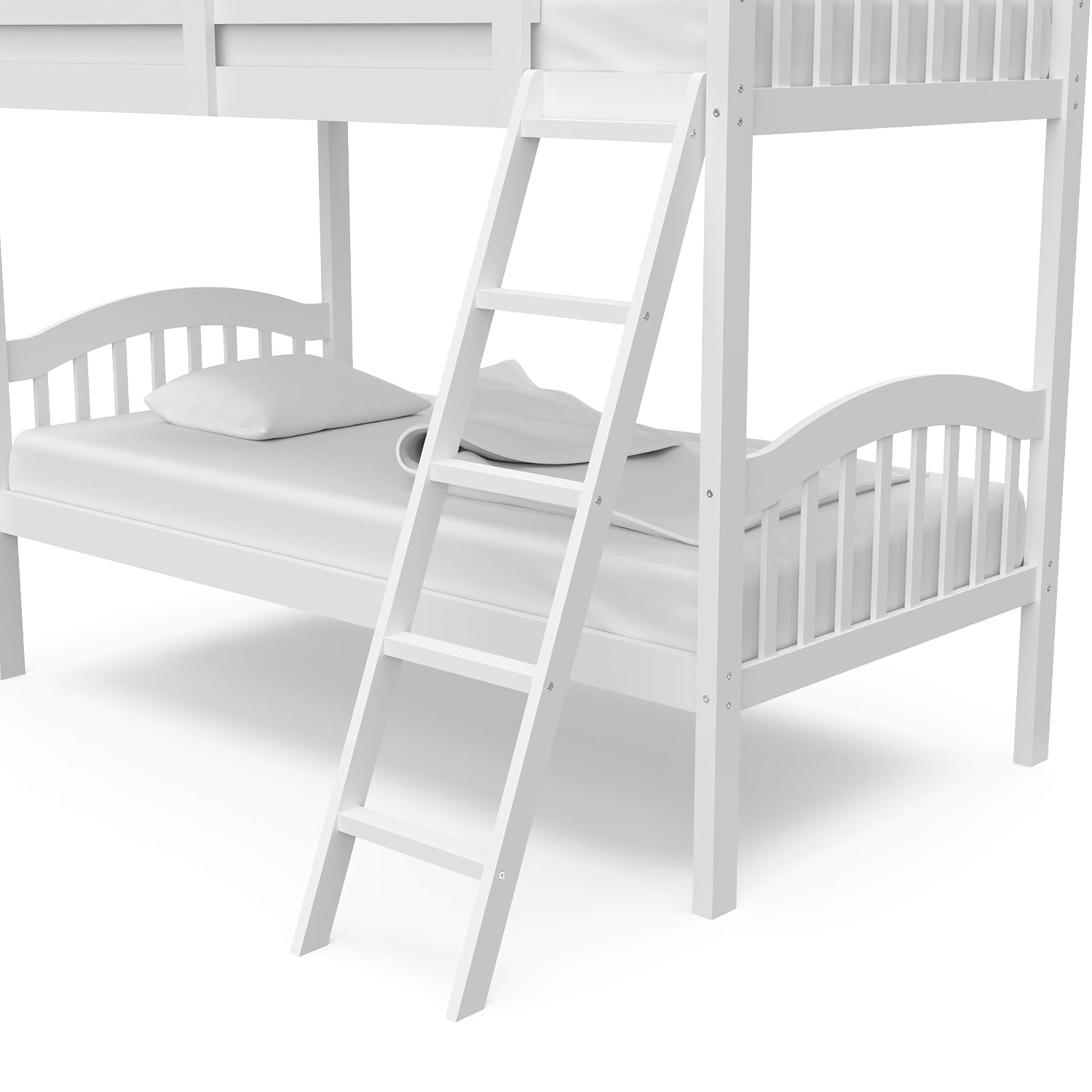 Storkcraft Long Horn Twin-Over-Twin Bunk Bed (White) - GREENGUARD Gold Certified, Converts to Two Twin Beds, Wood Bunk Bed for Kids Bedroom