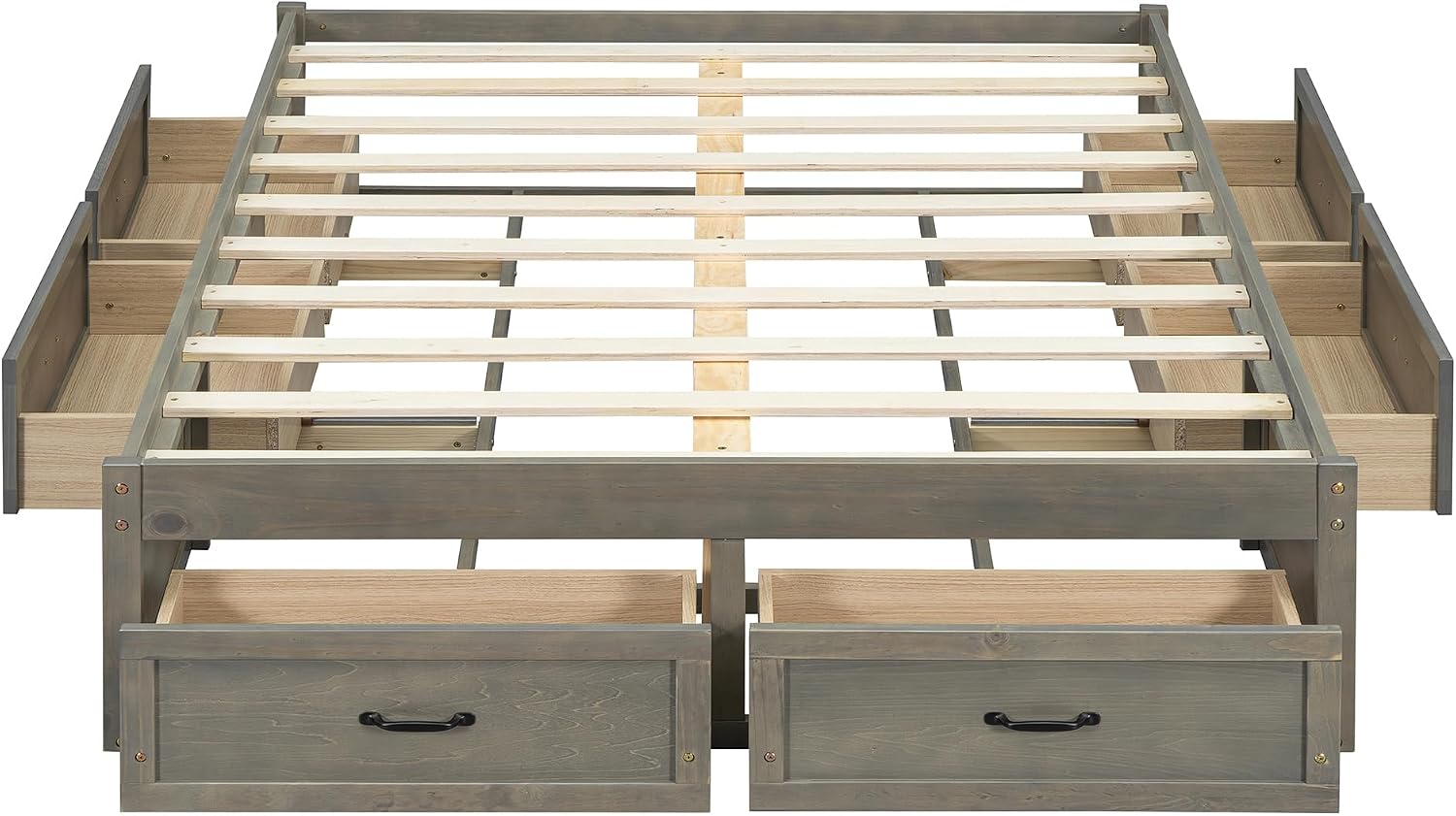 SOFTSEA Full Size Bed Frame with 6 Storage Drawers, Wood Platform Bed Frame No Headboard with Support Slats, Farmhosue Platform Bed with Drawers, No Box Spring Needed, Easy Assembly, Antique Gray