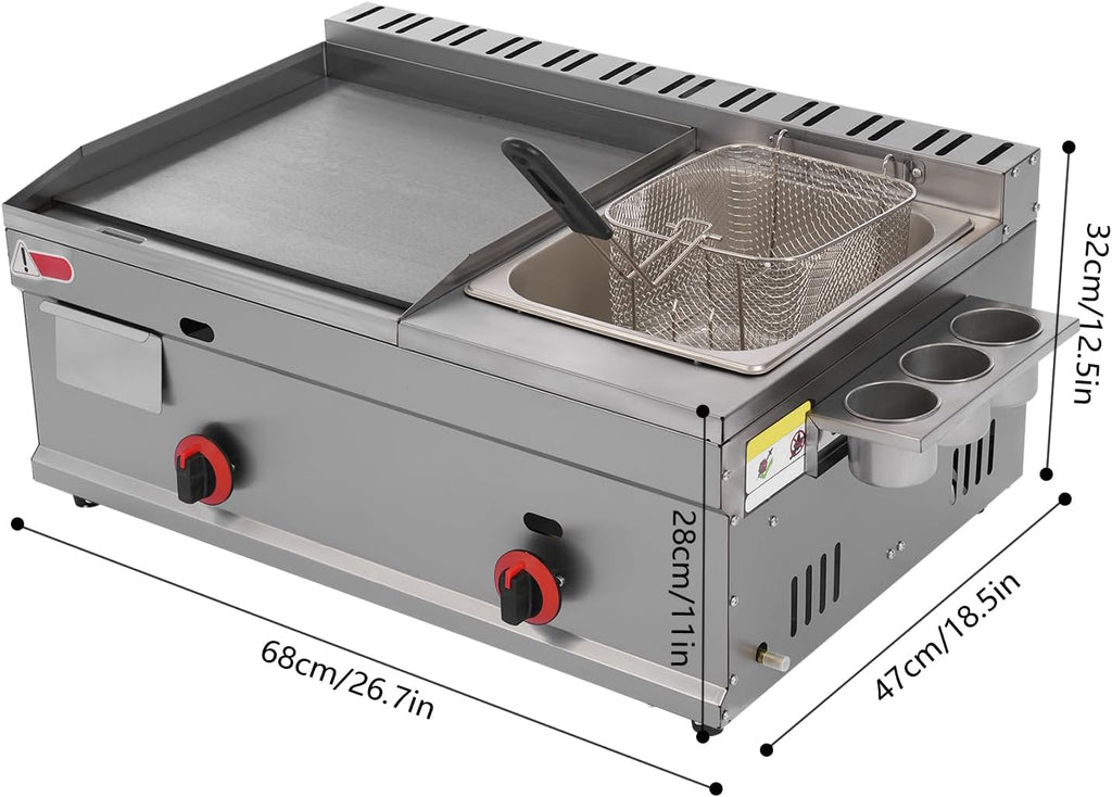 Gas Deep Fryer,Commercial Griddle Flat Top Grill,Independent Temperature Control Deep Fryer with Flat Top Grill Griddle,6L Multi-function Deep Fryer for Restaurant Snack Bar