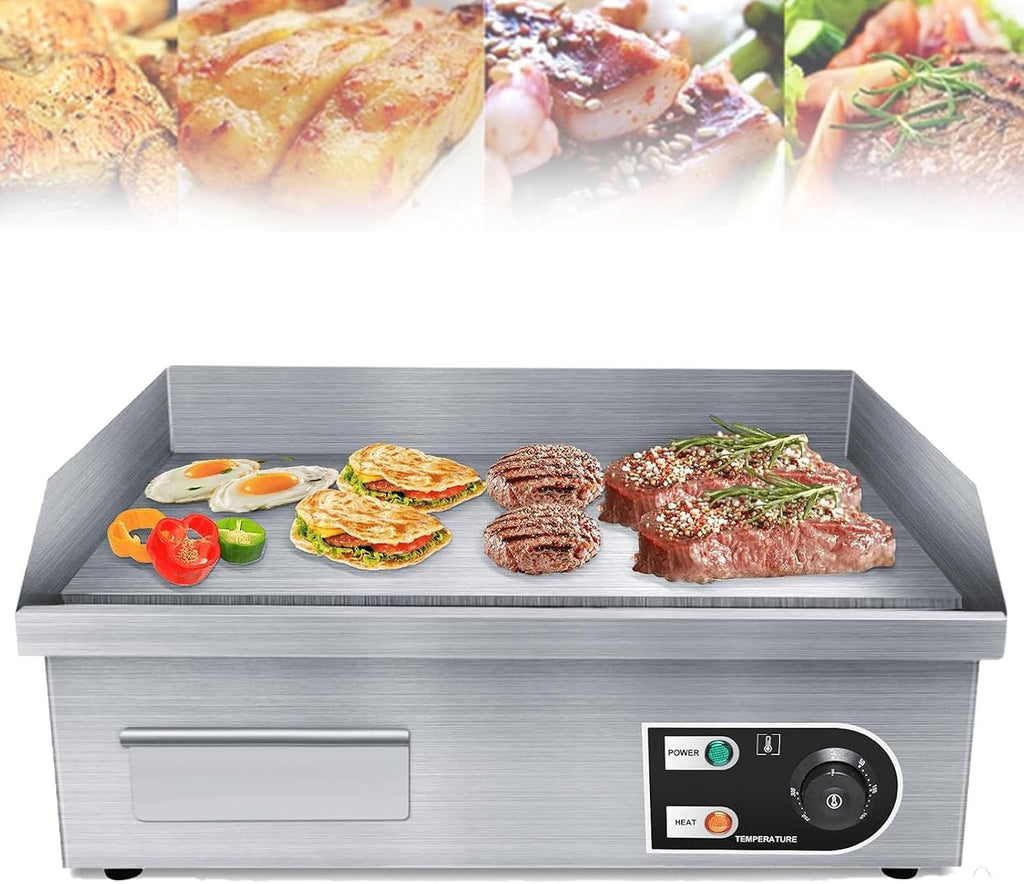 Commercial Electric Griddle, Countertop Flat Top Outdoor Griddles Hotplate BBQ Grill Mild Steel Steaks Business Catering Grill