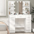 Makeup Vanity Desk with Mirror and Lights, Makeup Vanity Table and Chair Set, Makeup Desk with 5 Drawers & Storage Shelves, 3 Color Modes Adjustable, Vanity Set with Mirror, Dressing Table for Bedroom