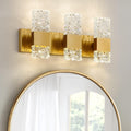 Epinl Gold Bathroom Vanity Light Fixtures Bathroom Light Fixtures Over Mirror 3-Light 4000K LED Crystal Wall Sconces Modern 30W Brushed Hardwired Wall Lights for Bathroom Bedroom Living Room