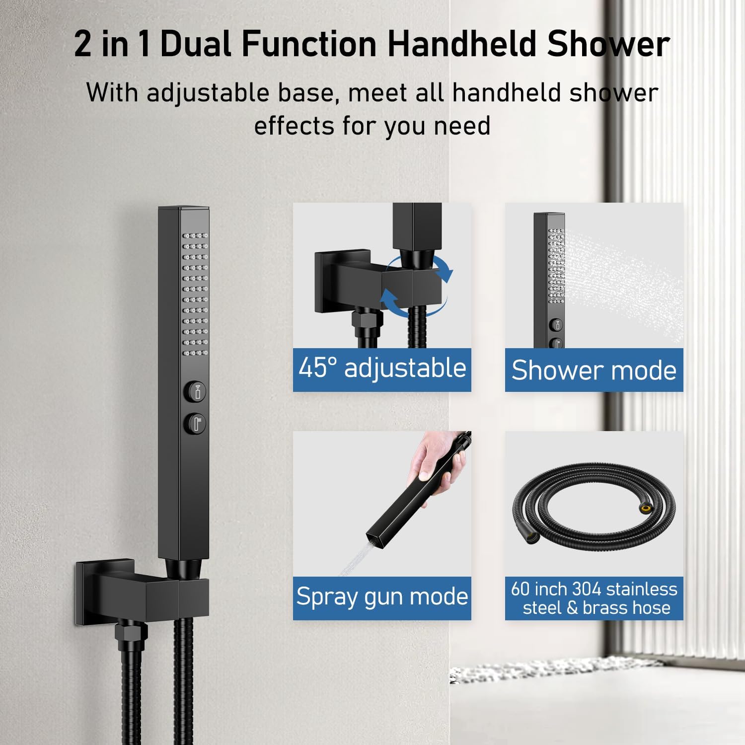Thermostatic Shower System Matte Black Push Button Shower Faucet Set,12' Ceiling Rainfall and 6' Wall Mount Rain Shower with 2 in 1 Handhled, Can Use All at Once, Shower Set with Valve and Trim Kit
