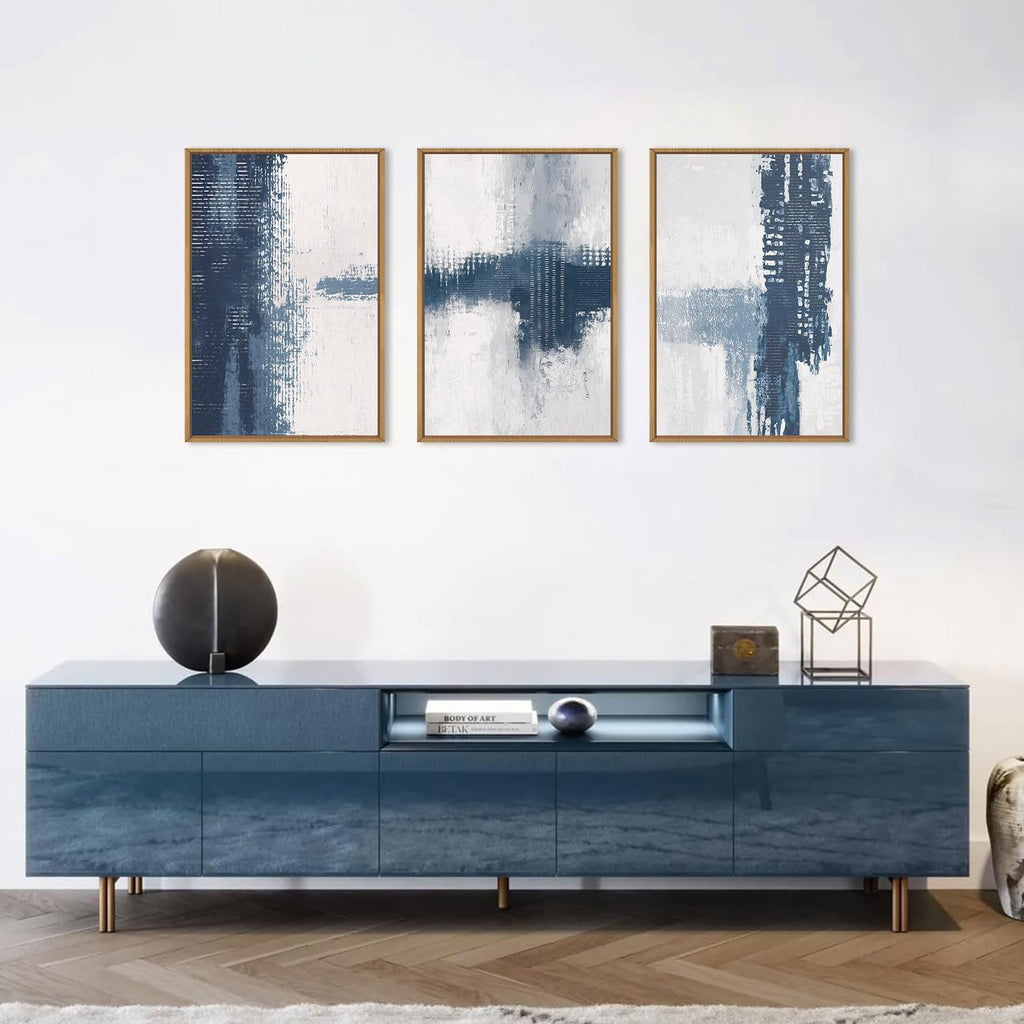 Celestdeco Large Abstract Navy Blue Grey Framed Canvas Wall Art Set,Modern Minimalist Wall Decor,Neutral Brush Stroke Artwork for Living Room,Bedroom,Dining Room,Office-24 x36 x3