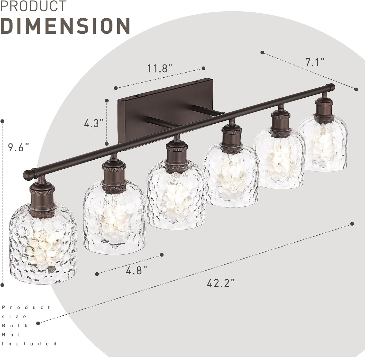 zeyu 6-Light Modern Vanity Light, 42'' Bathroom Lighting Fixtures Over Mirror, Oil Rubbed Bronze Finish with Clear Hammered Glass, ZJF63B-6W ORB