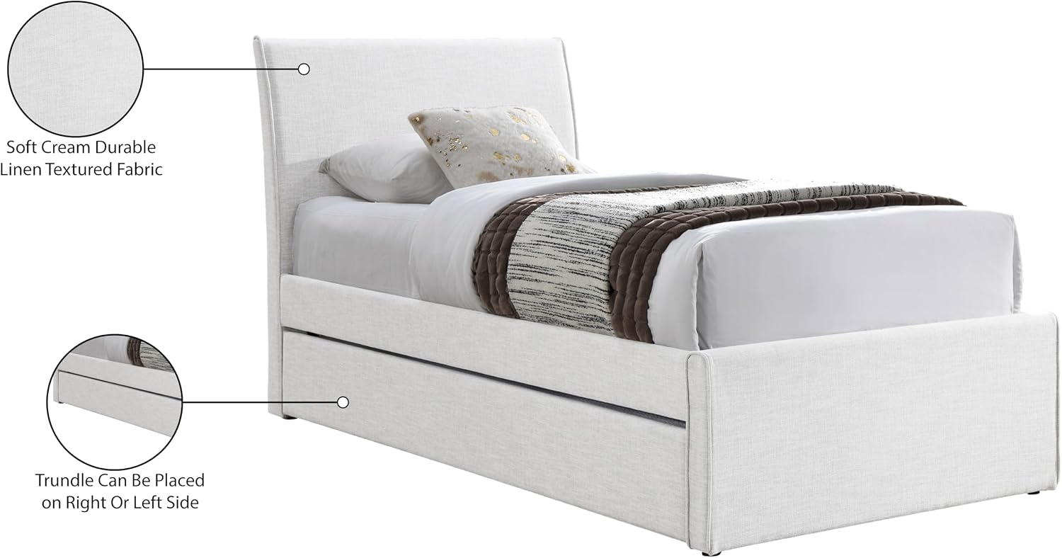 Meridian Furniture B1261Cream-T Myles Collection Modern | Contemporary Twin Trundle Bed with Soft Cream Durable Linen Textured Fabric, 41.5' W x 85' D x 44.5' H, Cream, Twin
