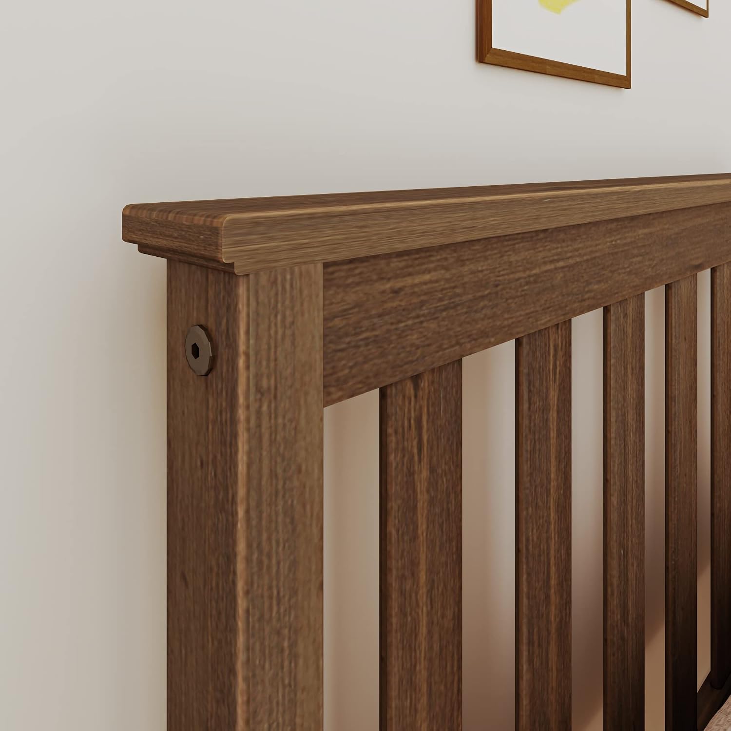 Max & Lily Twin Bed Frame with Slatted Headboard, Solid Wood Platform Bed for Kids, No Box Spring Needed, Easy Assembly, Walnut