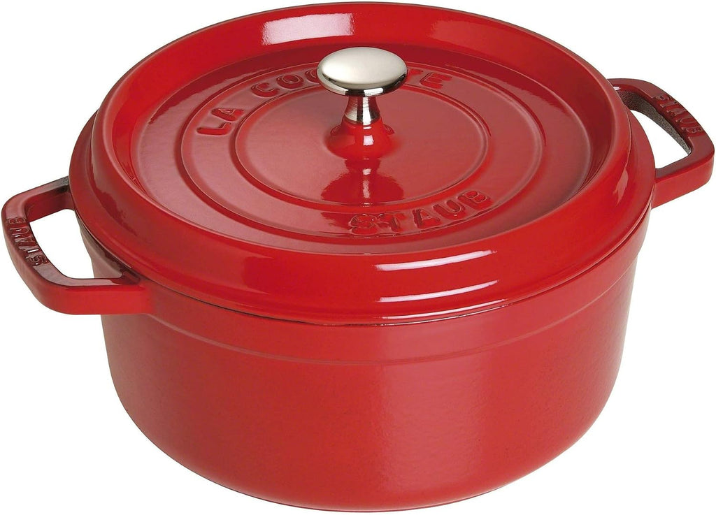 Staub Cast Iron Round Cocotte, Dutch Oven, 4-quart, serves 3-4, Made in France, Cherry