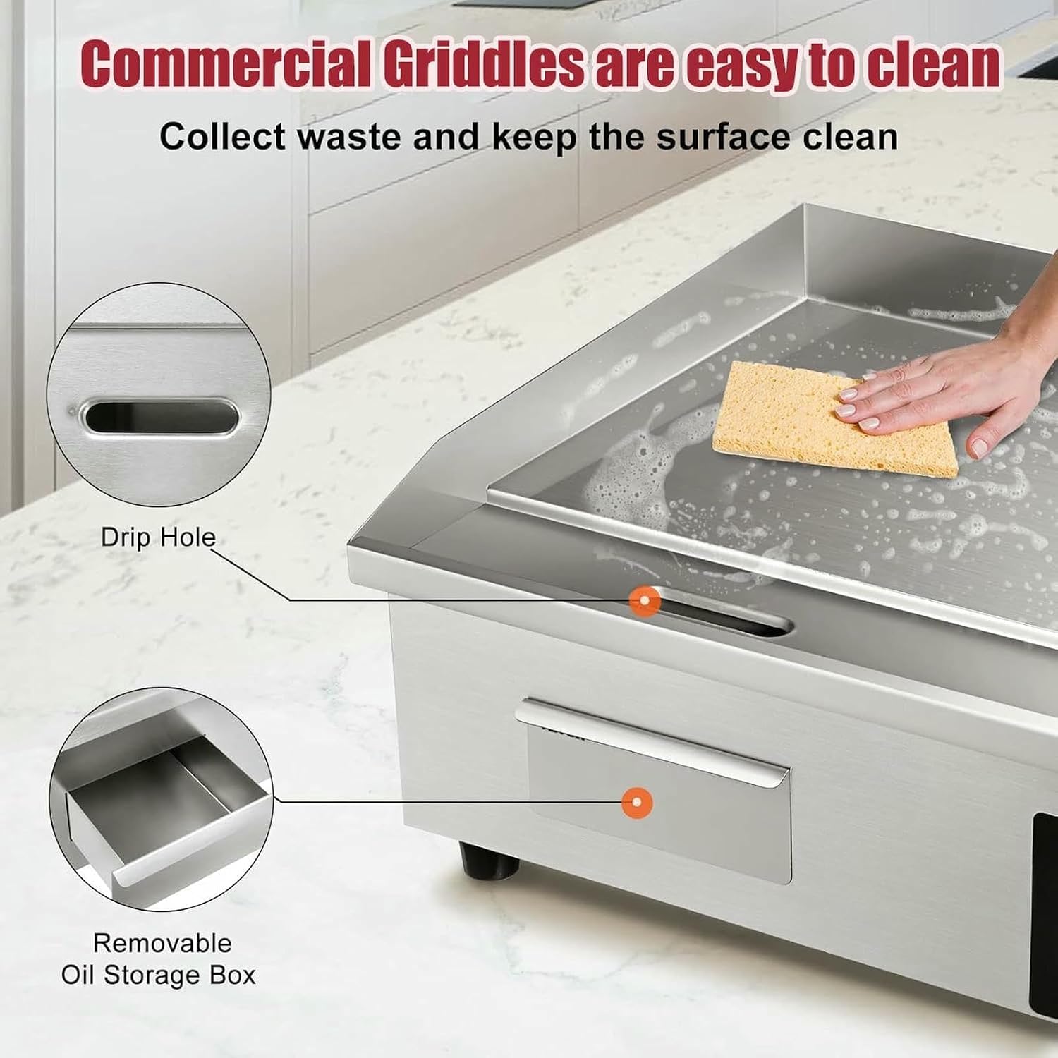 Commercial Electric Griddle, Countertop Flat Top Outdoor Griddles Hotplate BBQ Grill Mild Steel Steaks Business Catering Grill,