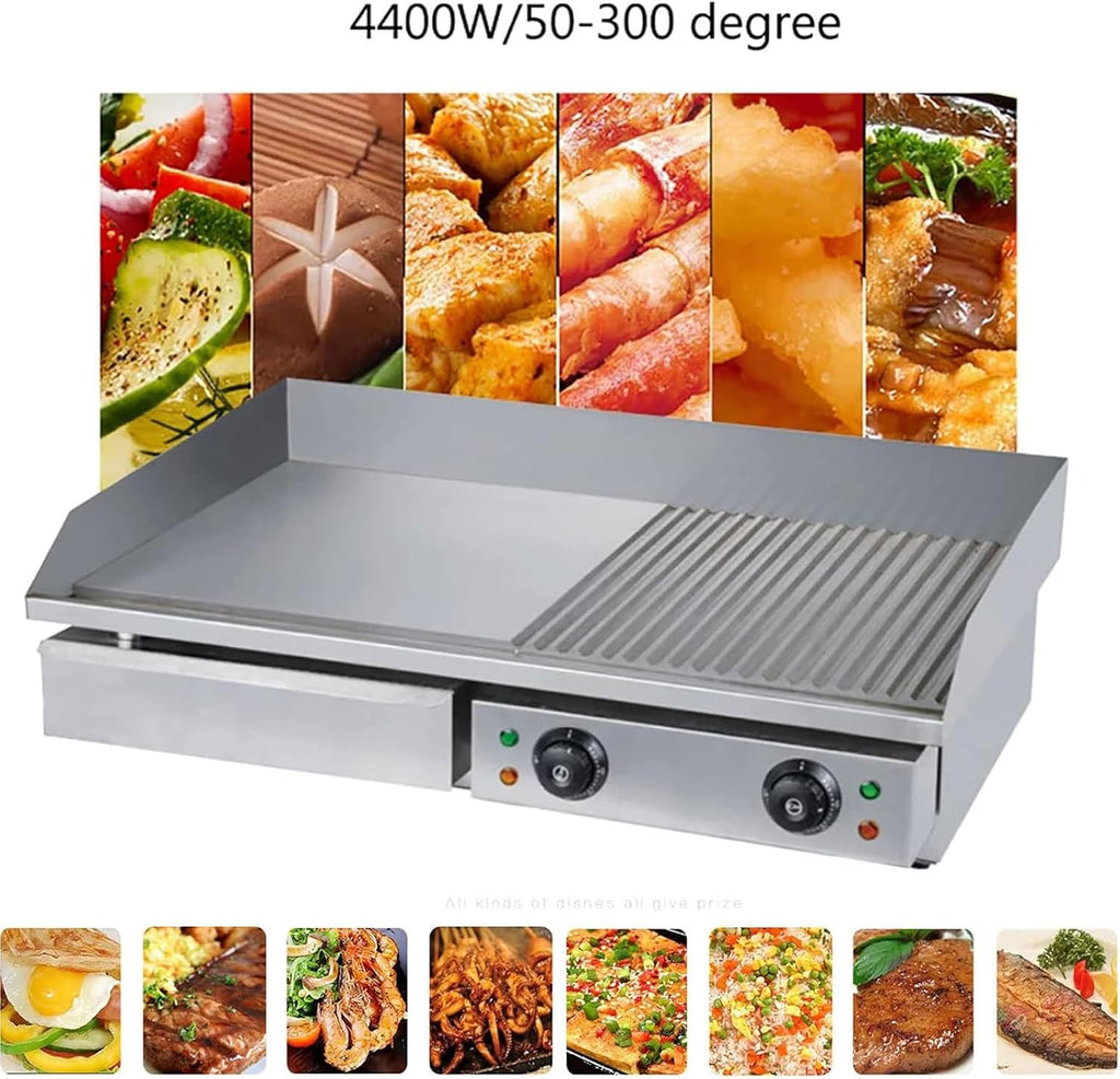 28.7' Commercial Electric Griddle, Electric Countertop Flat Top Griddle 220V 4400W Half Grooved/Flat