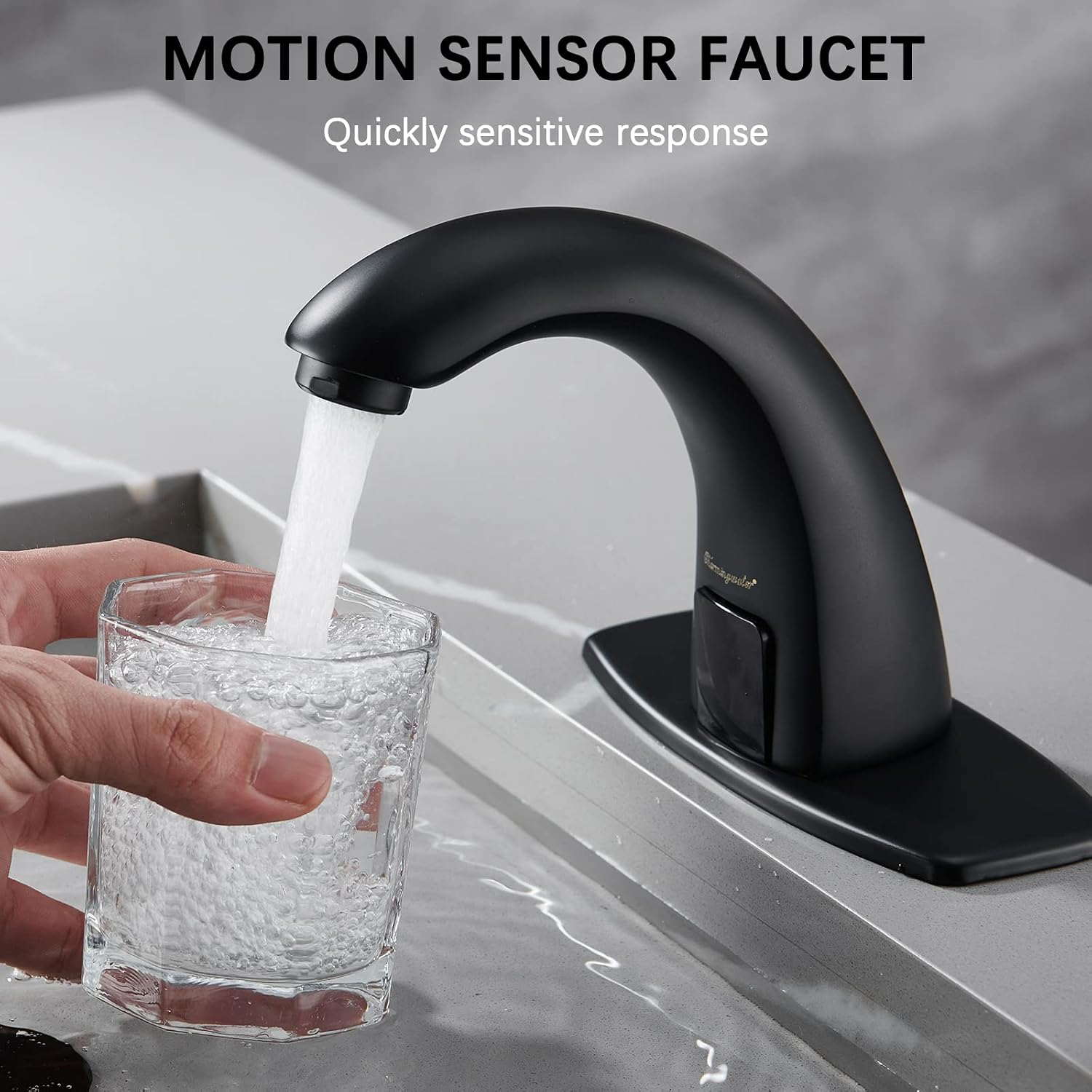 Charmingwater Touchless Bathroom Sink Faucet, Motion Automatic Sensor Faucet with Hole Cover Plate, Matte Black