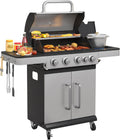 VICLLAX 4-Burner Propane Gas Grill with Porcelain-Enameled Grates, 545 sq. in XL Cooking Space, Easy-Clean Drip Tray & Storage Cabinet, Heavy-Duty Outdoor BBQ Grill for Backyard Parties