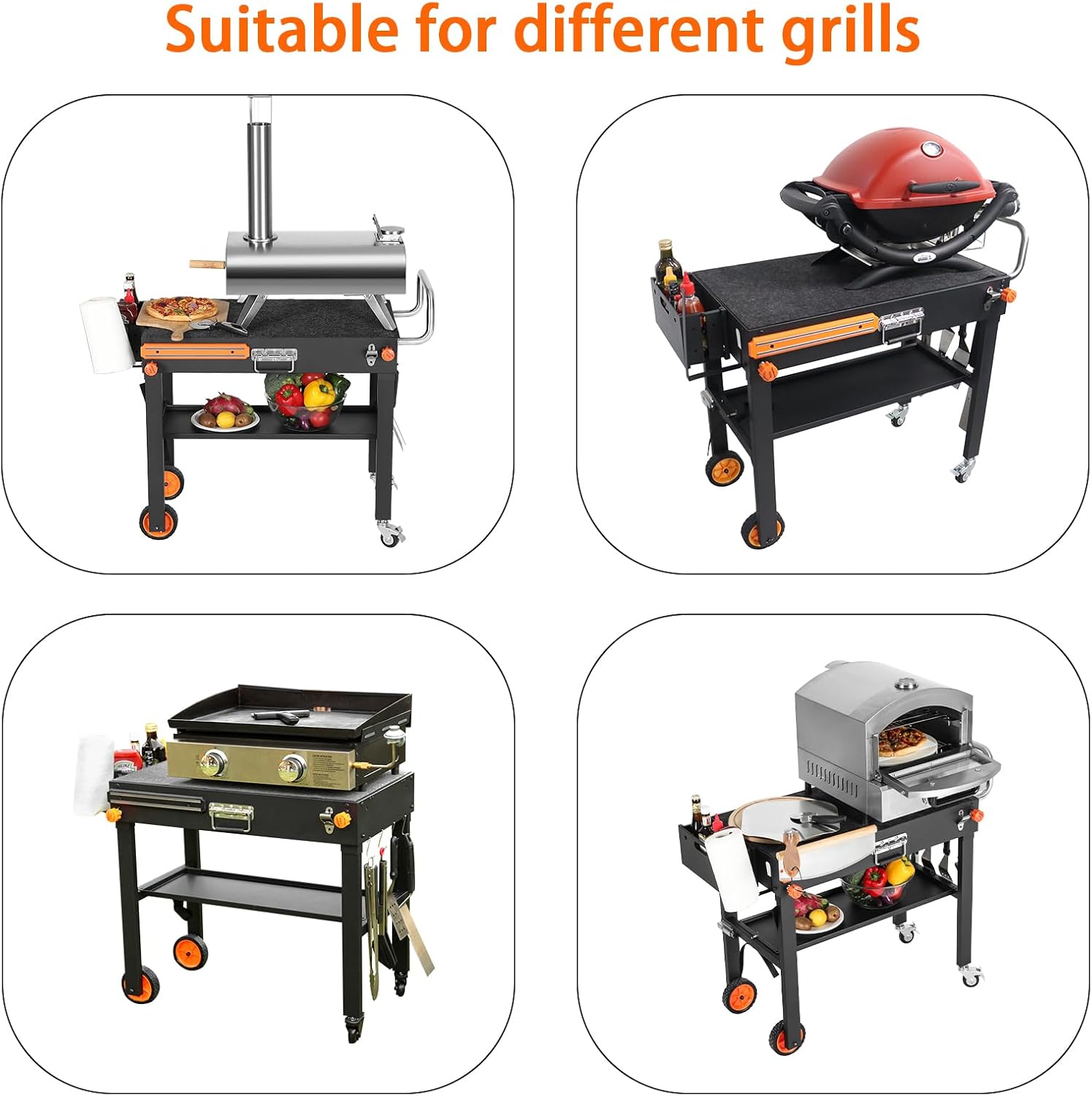 Blackstone Griddle Stand, Portable Outdoor Grill Table, Foldable Grill Cart With Wheels Fit 22 Inch or 17 Inch, Camping Folding Pizza Oven Tables Fit Ninja Grill and Weber，Blackstone Table