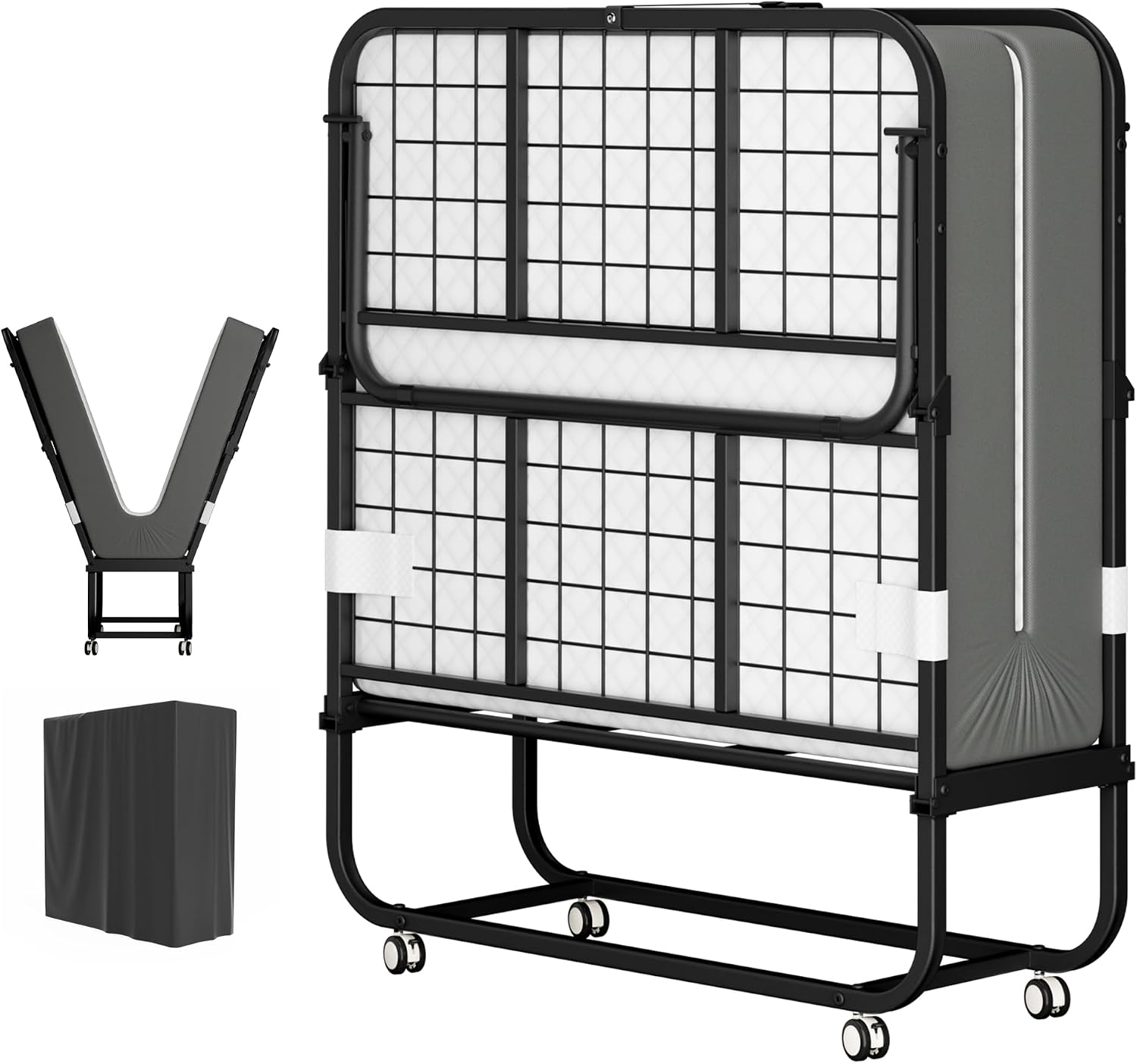Greenvelly Folding Bed with 5 Inch Mattress, 75' x 31' Portable Rollaway Bed with Memory Mattress, Foldable Bed with Metal Frame for Adults,Guest,Space-Saving