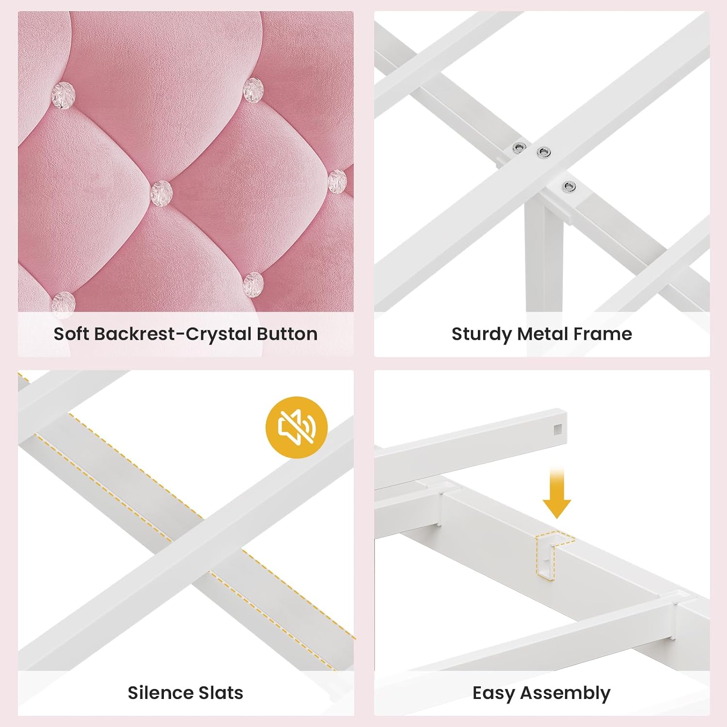 BTHFST Full Szie Girls Bed with LED Lights & Charging Station, Princess Full Size Bed Frame with Hidden Storage Headborad, Sturdy Platform Bed, No Box Spring Needed/Noise-Free/Easy Assembly, Pink