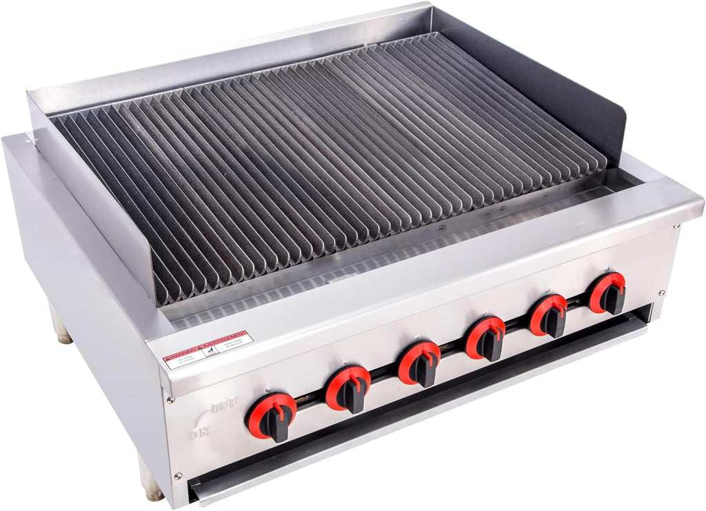 Commercial Gas Charbroiler, 36' 6-Burner 120,000 BTU Heavy-Duty Countertop Grill with Radiant Burners, ETL Certified, for Restaurants & Commercial Kitchens