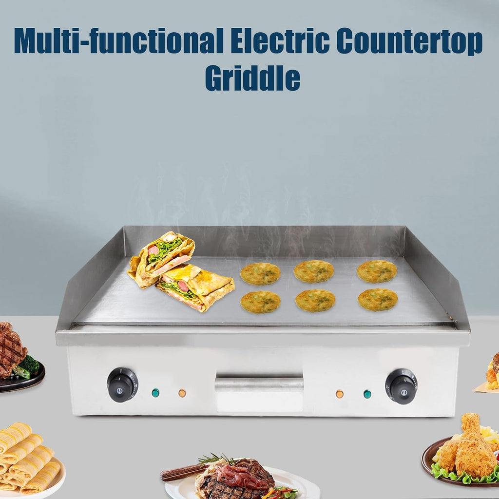 Electric Griddle, 110V 4400W 29' Commercial Countertop Griddle, Flat Top Grill Hot Plate BBQ, Stainless Steel Adjustable Temperature Control 122°F-572°F