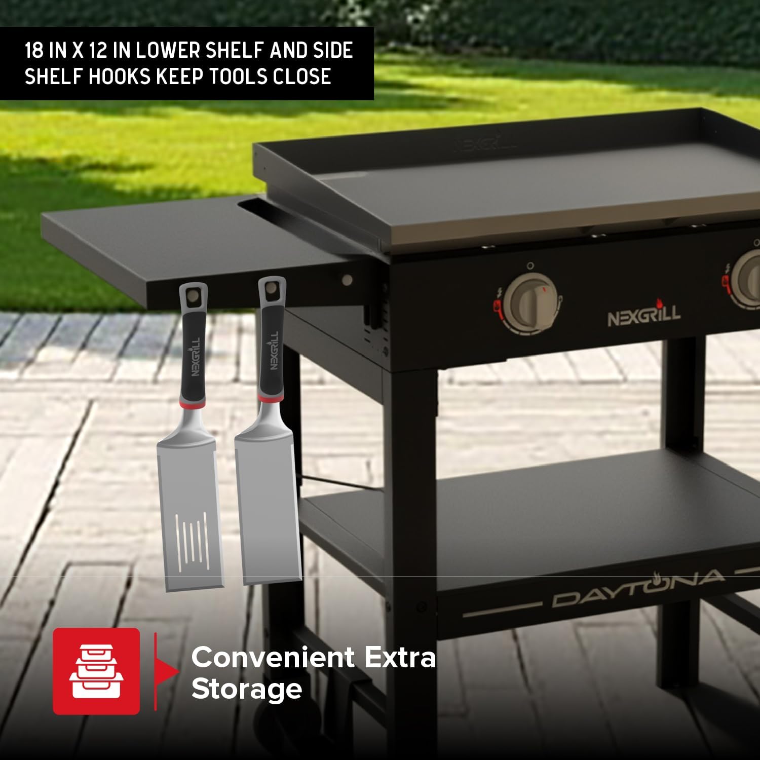 Nexgrill Daytona 2-Burner Propane Gas Grill, 28 inch Portable Flat Top Griddle for Outdoor Cooking, Camping & Tailgating, Rear Grease Management System, 34,000 BTU, 720-1150
