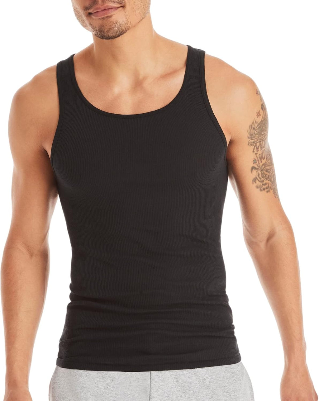 Hanes Men's Tank Undershirt Pack, Cotton Tank Undershirt, Moisture-Wicking, Breathable, White or Grey/Black, Multi-Pack
