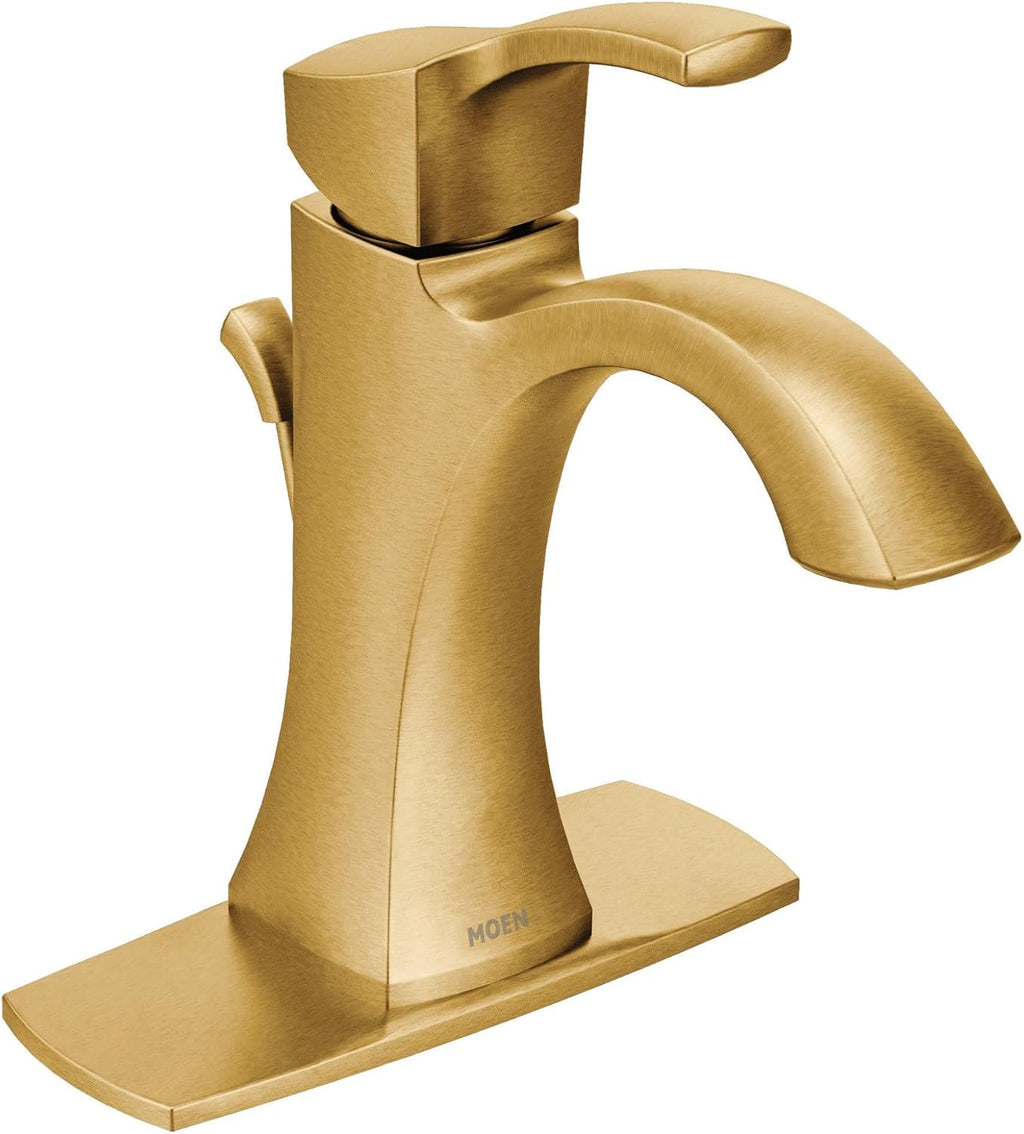 Moen Voss Brushed Gold One-Handle High-Arc Bathroom Faucet with Drain Assembly for Single-Hole Sink, 6903BG