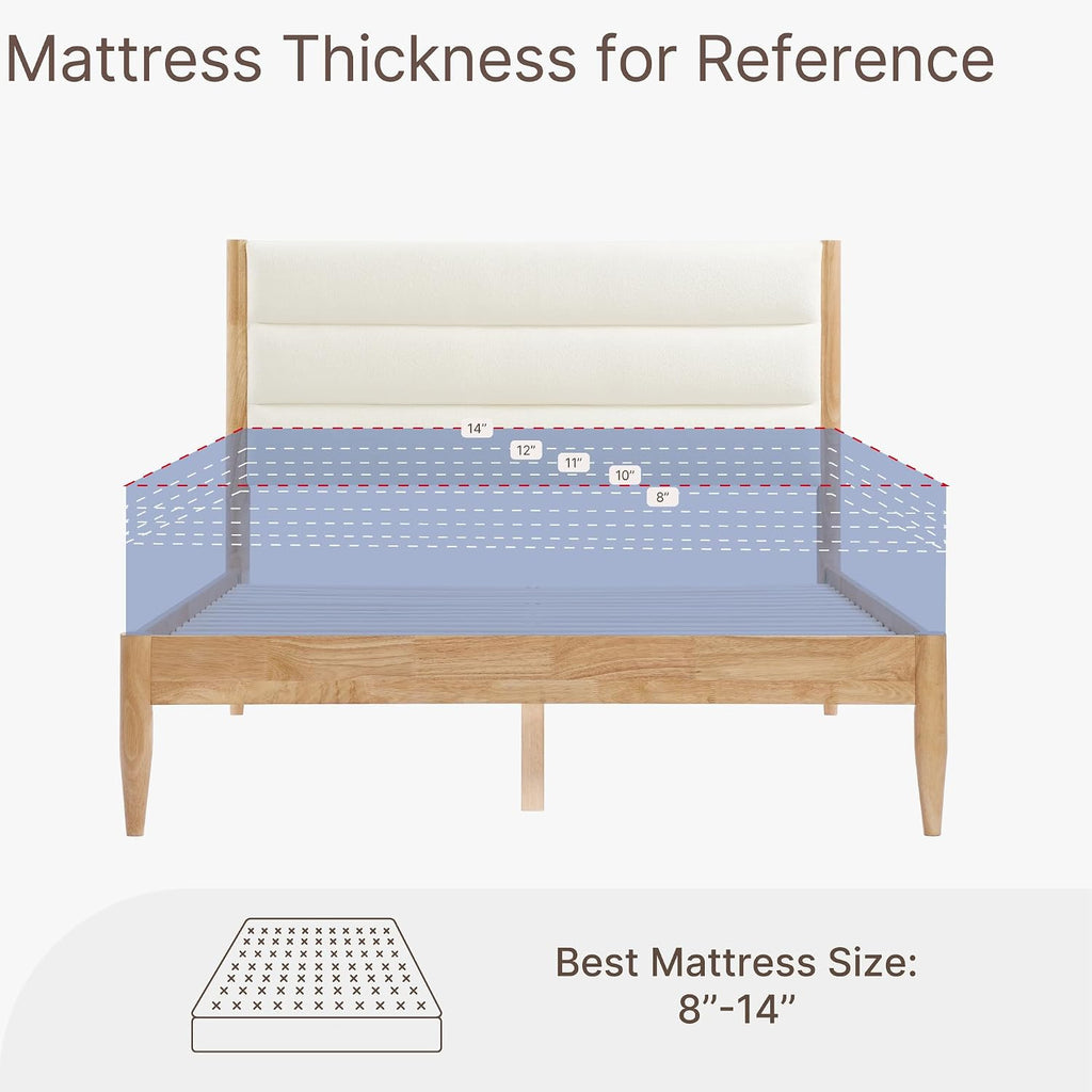 KISLOT Wood Bed Frame with Headboard Upholstered Platform Mattress Foundation,Strong Wooden Slat Support,No Box Spring Needed