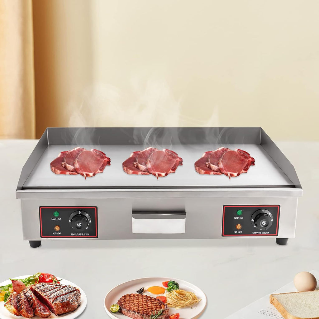 Electric Countertop Flat Top Griddle, 3000W Electric Flat Top Grill, Stainless Steel Commercial Griddle with Adjustable Temperature Control & Dual Annular Heating Tubes for Home Restaurant
