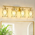 4-Light Brushed Gold Bathroom Light Fixtures, 29 Inch Modern Bathroom Vanity Lighting Fixtures Over Mirror with Clear Glass and Metal Cage Wall Sconce Lights for Bath, E26, CH9176BG-4W