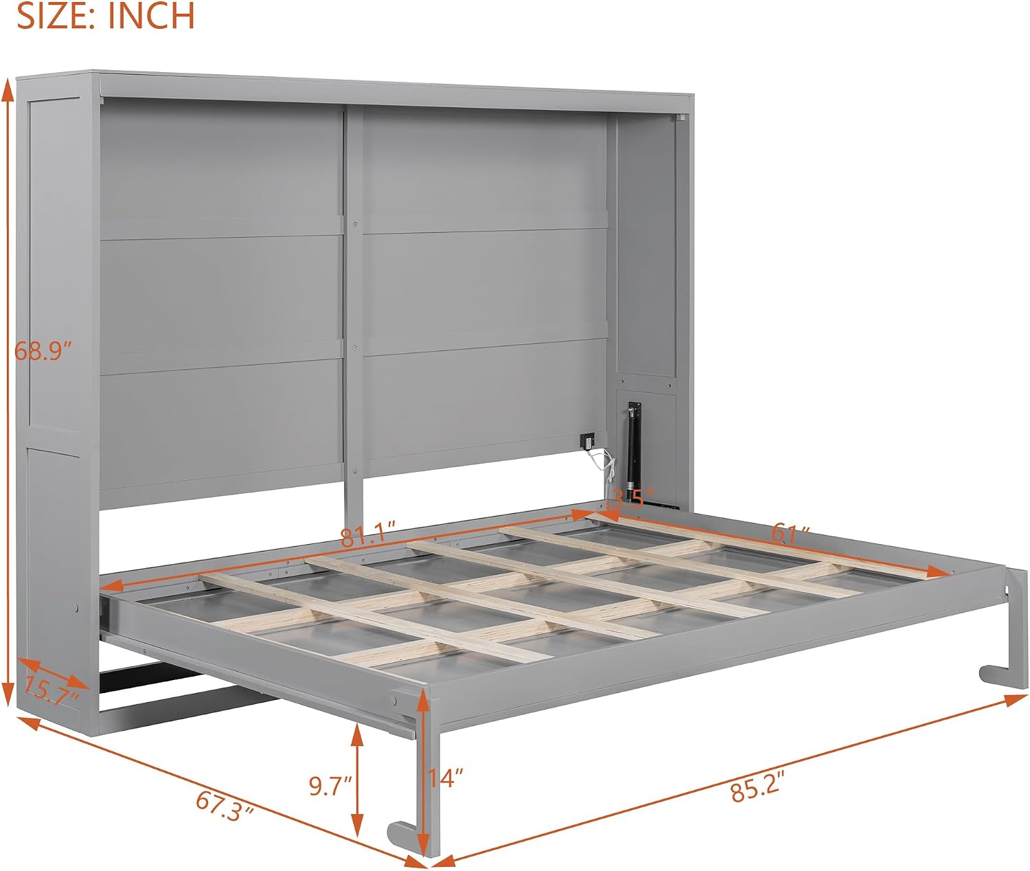Harper & Bright Designs Queen Size Murphy Bed, Wooden Queen Wall Bed Modern Design with LED Lights, Gray