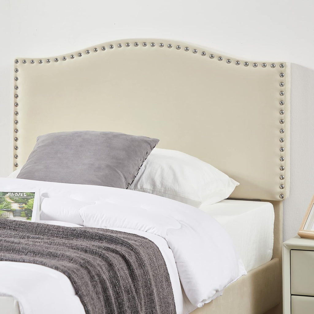 VECELO Twin Bed Frame Platform Bed Frame with Upholstered Headboard, Strong Frame and Wooden Slats Support, Strong Weight Capacity, Non-Slip and Noise-Free, Easy Assembly,Beige