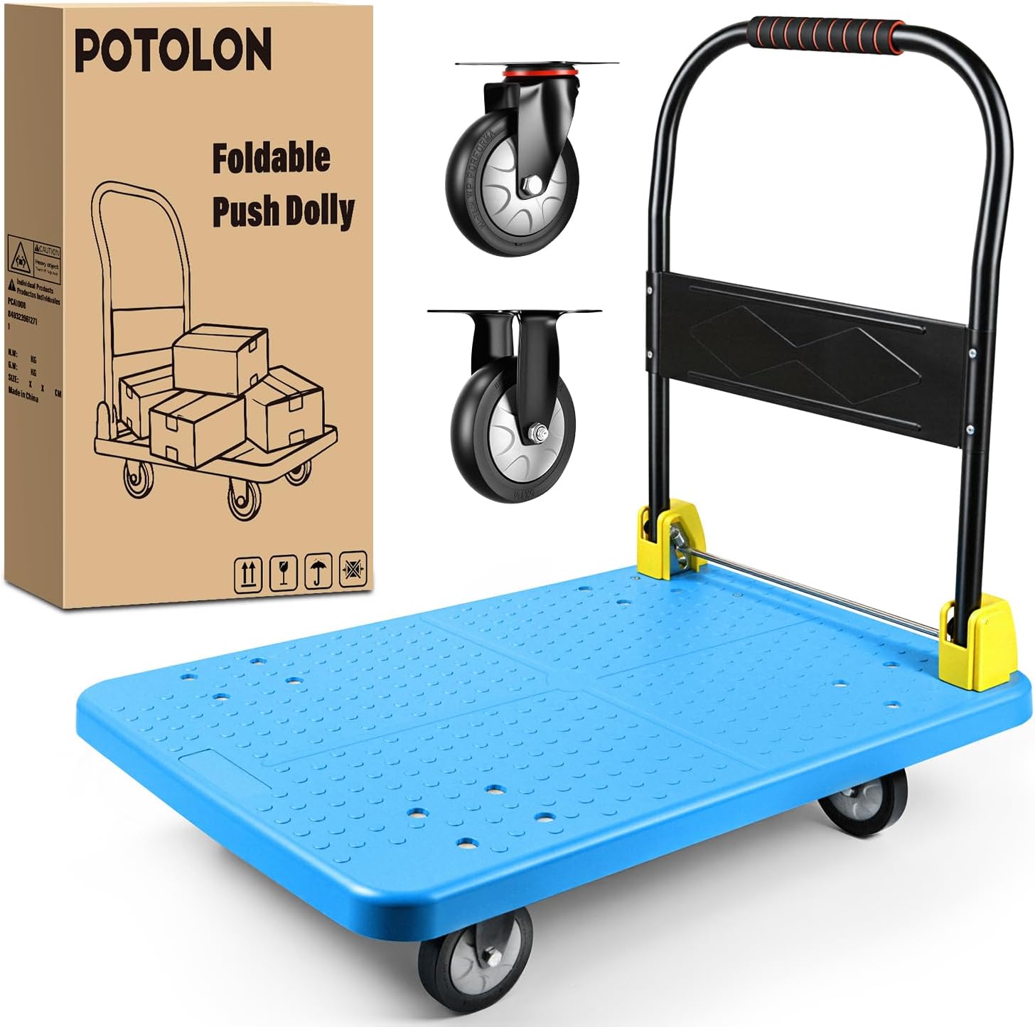 Heavy Duty Platform Cart, 1100 lbs Capacity Push Cart Dolly with 5-Inch TPR Silent Wheels, 35.4 x 23.6 Inch PP Deck Flatbed Cart for Home & Industrial Use, Black