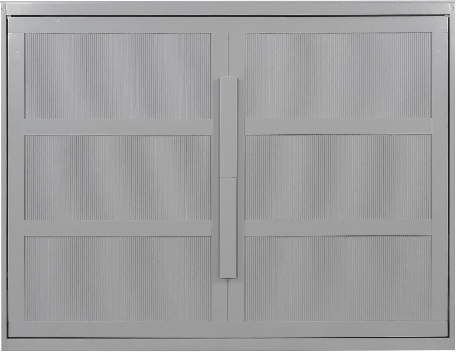 Harper & Bright Designs Queen Size Murphy Bed, Wooden Queen Wall Bed Modern Design with LED Lights, Gray