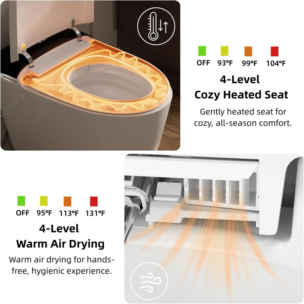 E5D Smart Toilet with Bidet, Built-In Water Tank, Battery Backup Flush, Foot Kick Flush, Instant Warm Water, Heated Seat, Warm Air Dryer, Night Light, Side Panel Control & Remote, ETL Plug