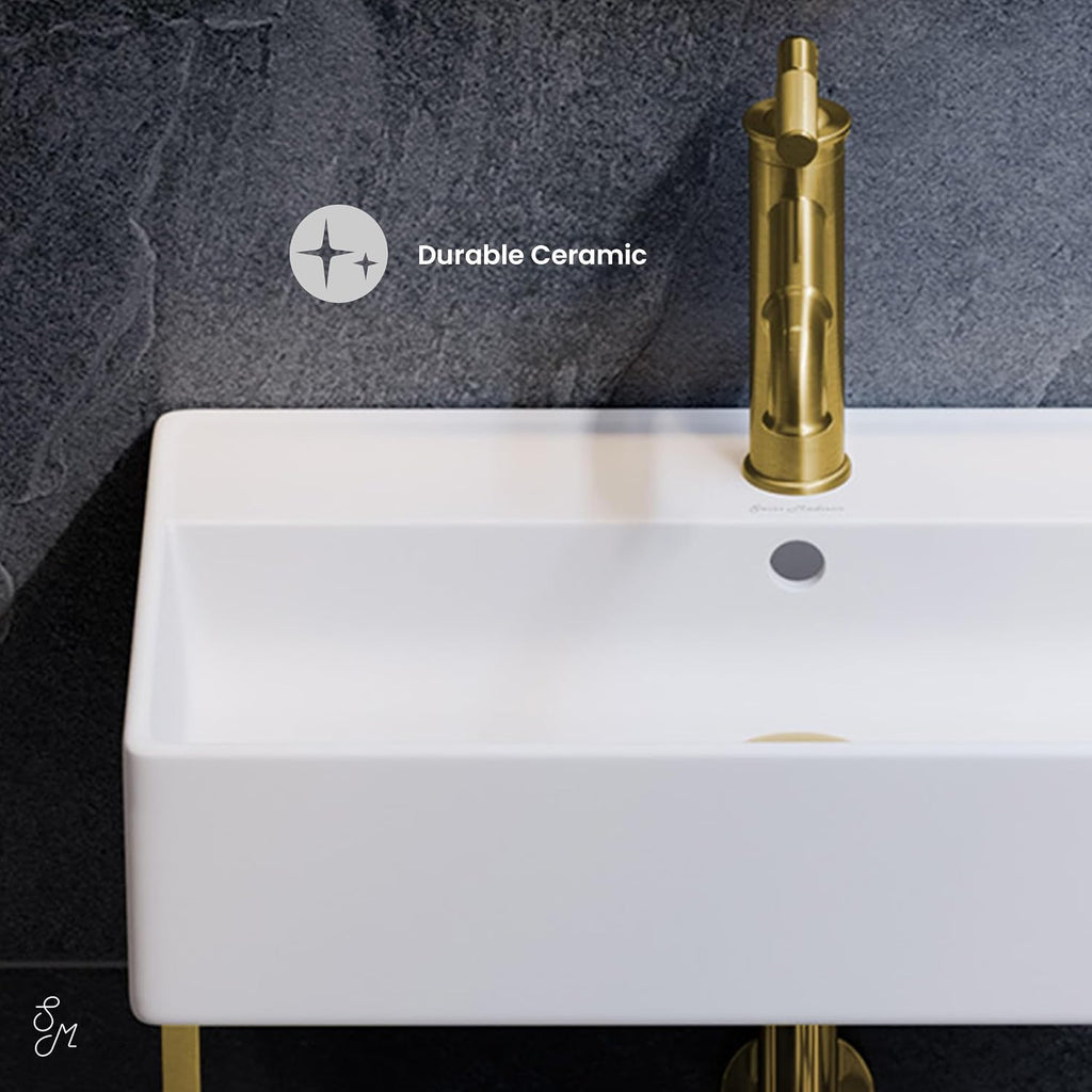 Claire 22' Wall-Mount Bathroom Sink with Brushed Gold Towel Bar