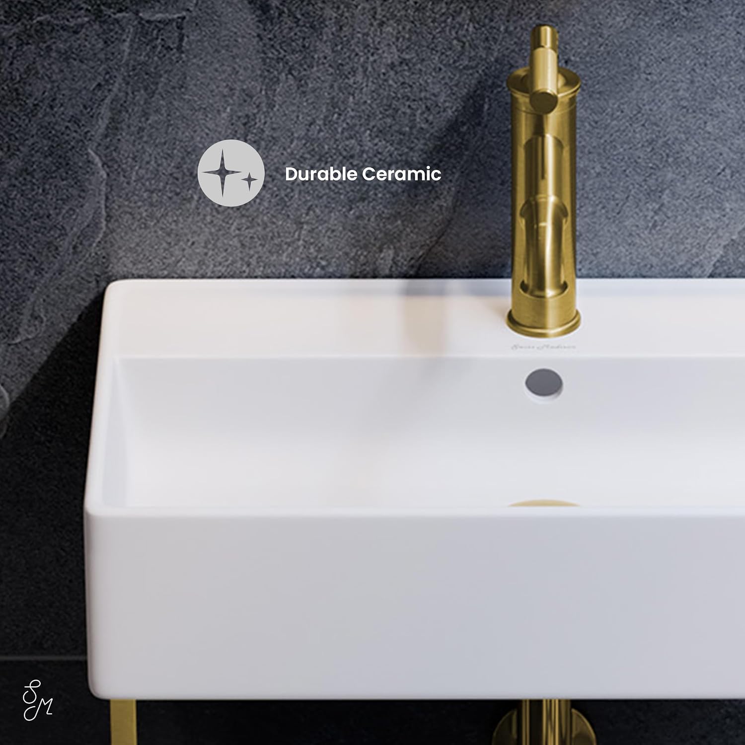 Claire 22' Wall-Mount Bathroom Sink with Brushed Gold Towel Bar