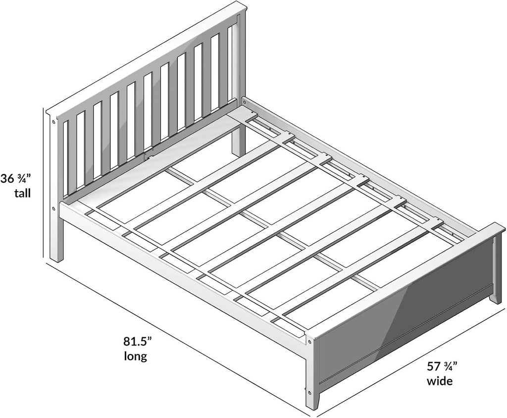 Max & Lily Full Size Bed Frame with Slatted Headboard, Solid Wood Platform Bed for Kids, No Box Spring Needed, Easy Assembly, Blue